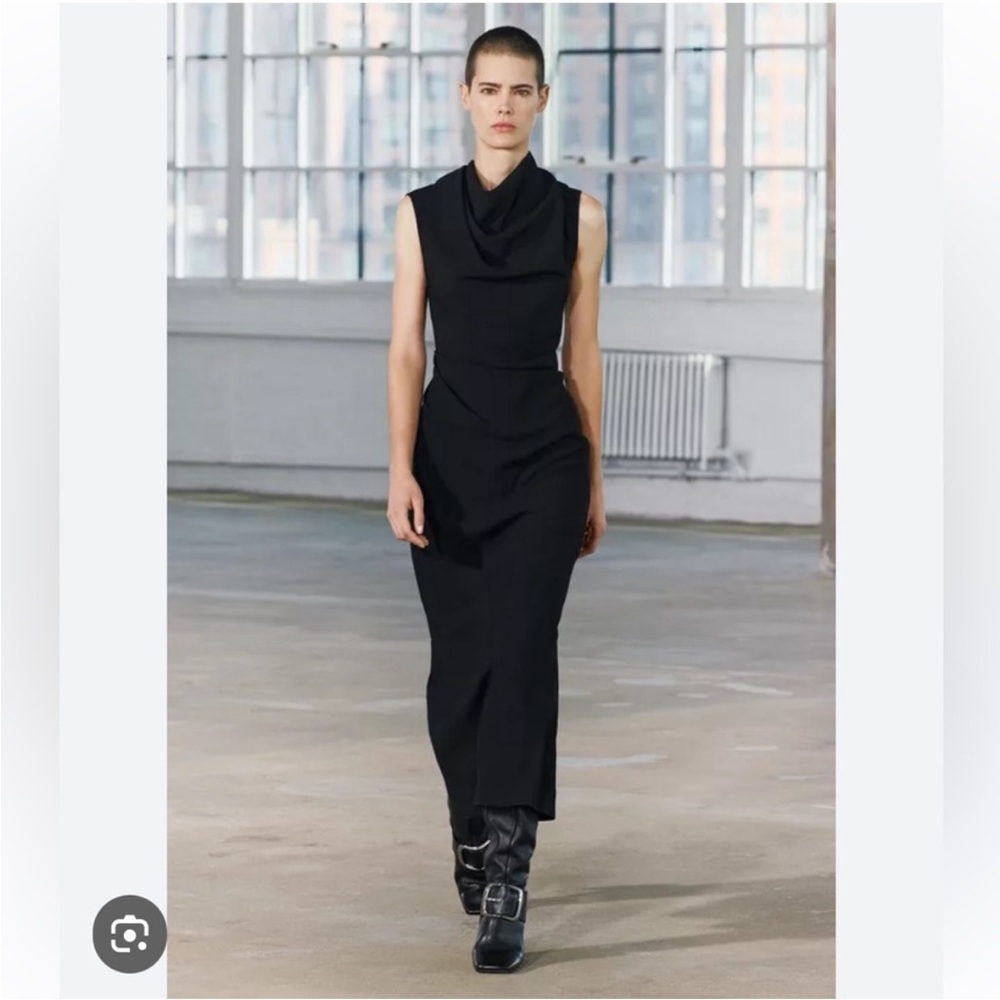 Zara Draped Black Midi Dress